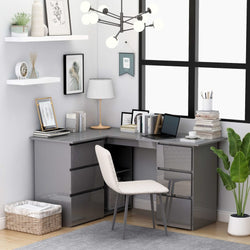 Kinslee L-Shaped Corner Desk for Home Office - High Gloss Grey