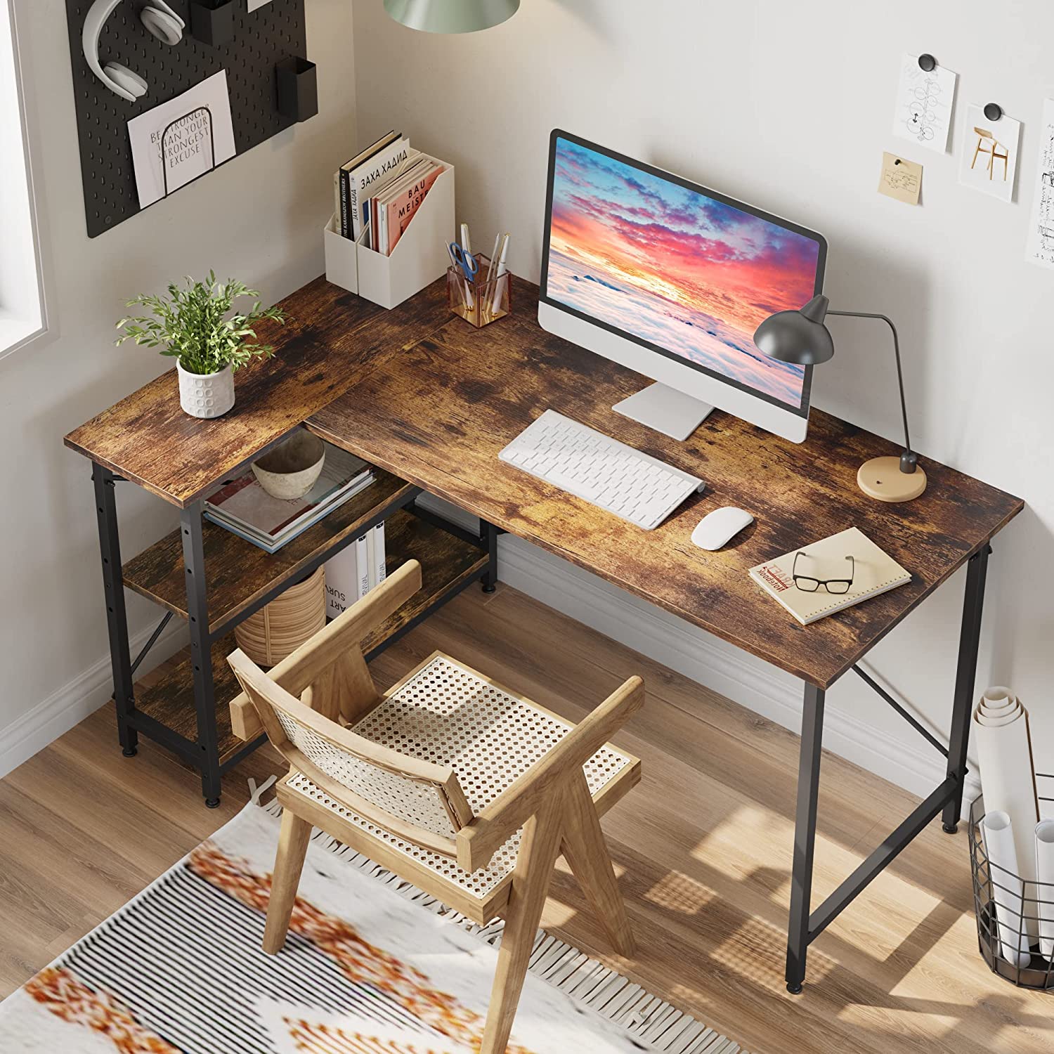 Octave Reversible L-Shaped Desk - Rustic Brown | Corner Desks UK ...