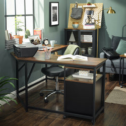 Doran L-Shaped Corner Desk for Home Office - Rustic Brown