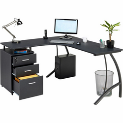 Cassian Corner Desk With Filing Cabinet - Graphite Black